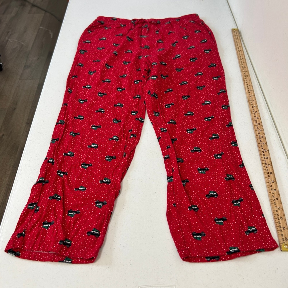 Lands End Mens Red Christmas Car Tree Flannel Pajama Pants Large 36-38